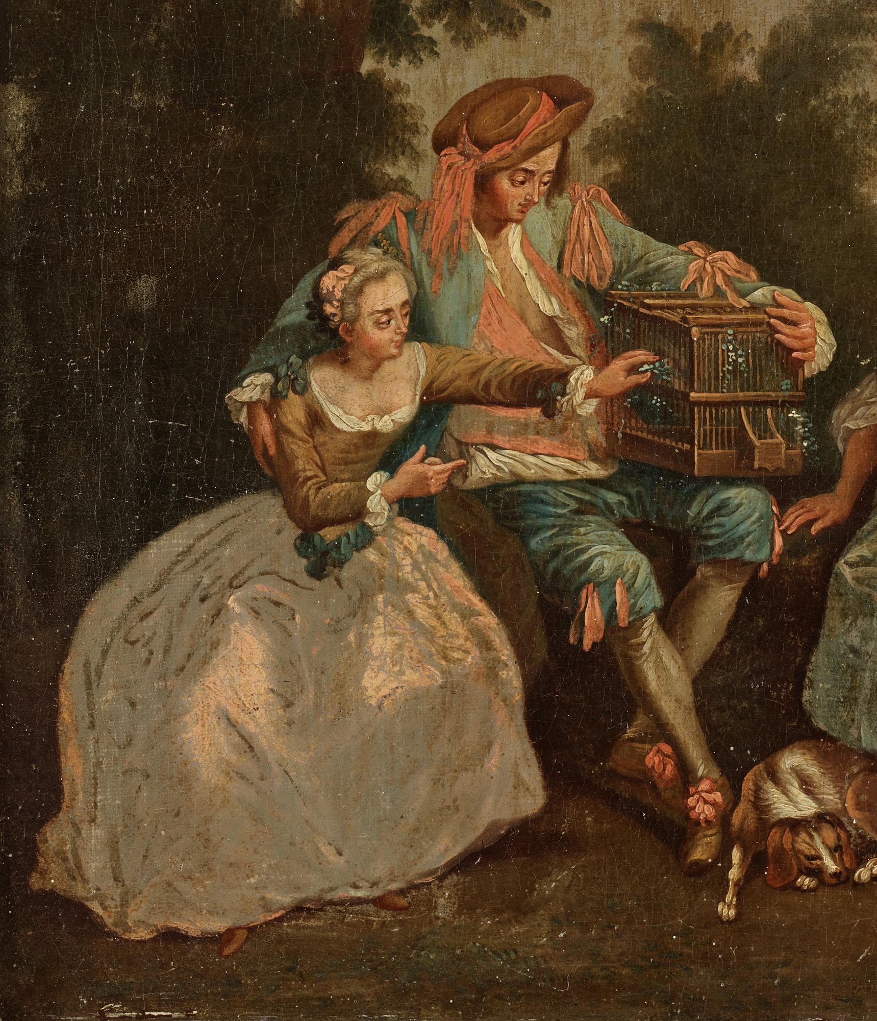 A wall panel with a painting and a mirror inlay, 18th century. Total measurements 177 x 102 cm.