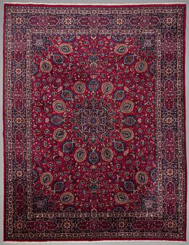 A CARPET, semi-antique, around 382 x 298 cm.