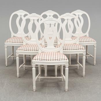 Six second half of the 20th century Gustavian style chairs.