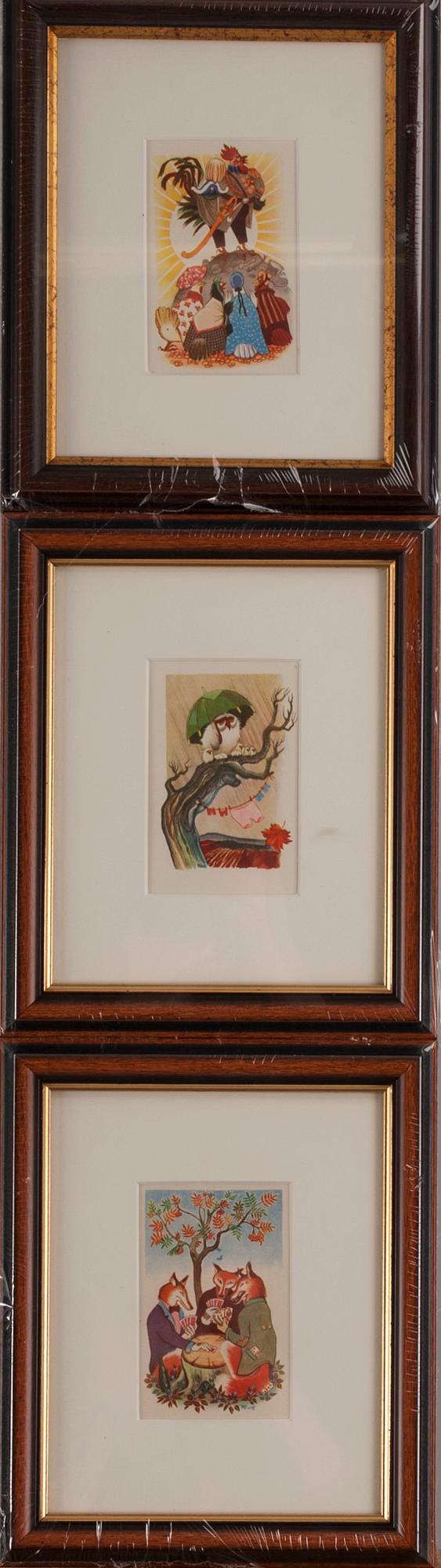 VYKORTSTAVLA, efter Tove Jansson, signerad otydligt i trycket, Taidekorttikeskus 1940-tal.
