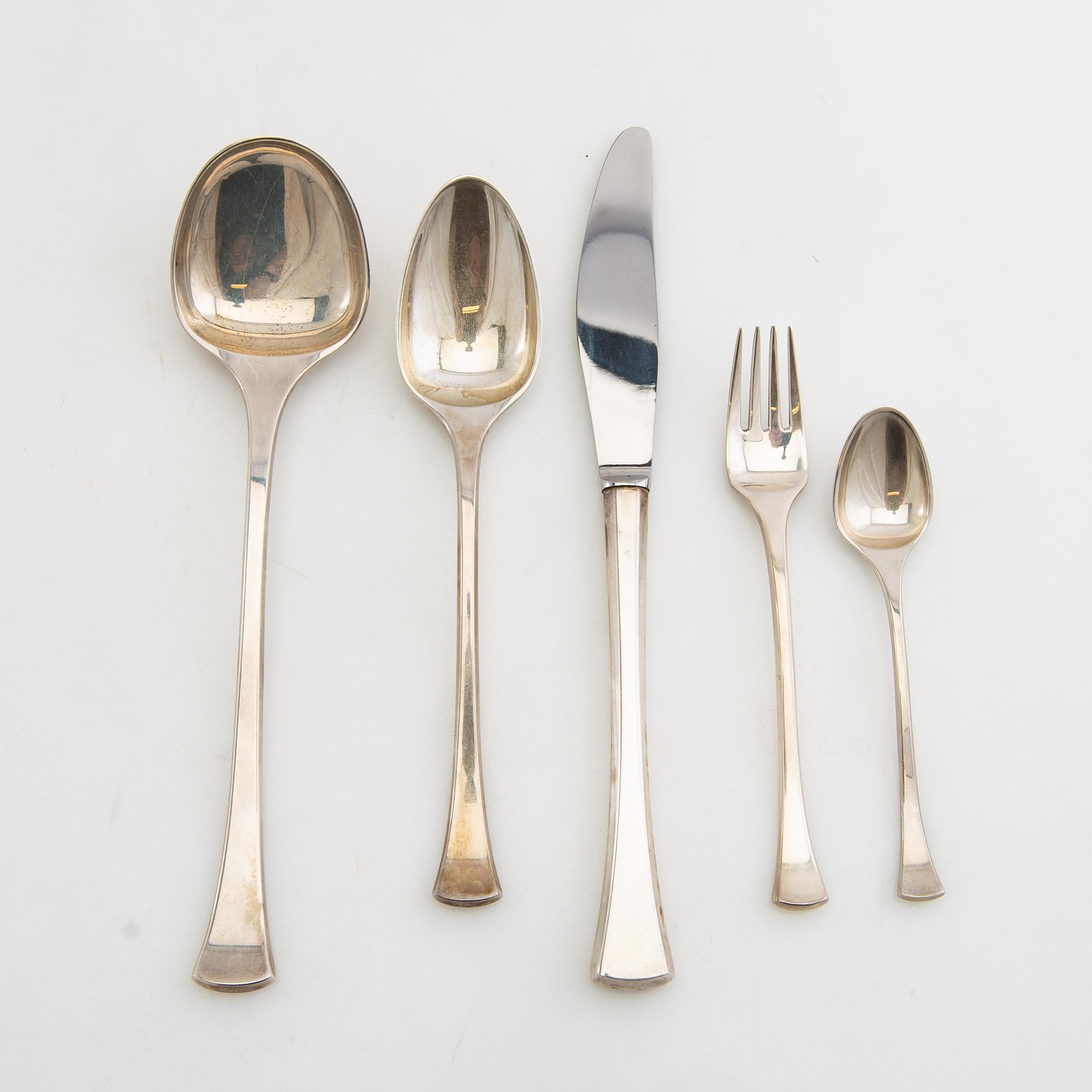 Hans Hansen, bestickuppsättning, 51 delar, "Kristine", sterling silver, Danmark.