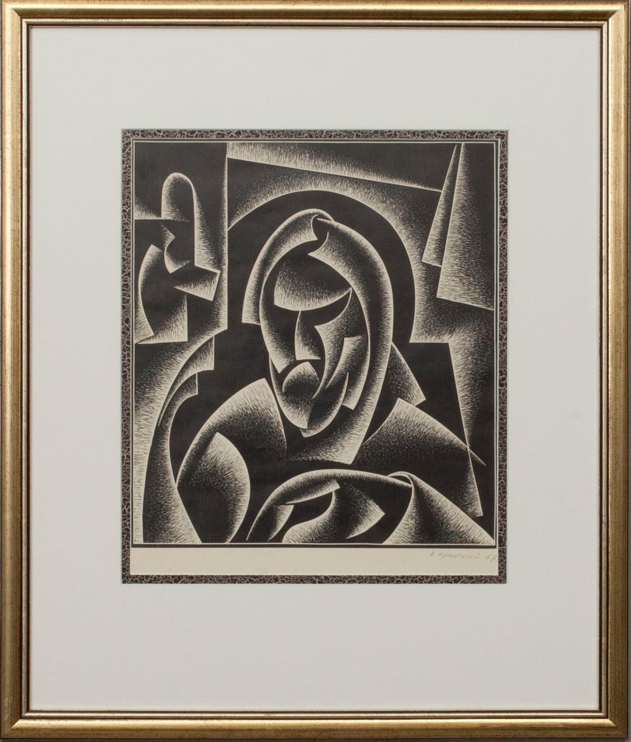 ANATOLI KRINSKI, puupiirros, signeerattu sekä päivätty -67.