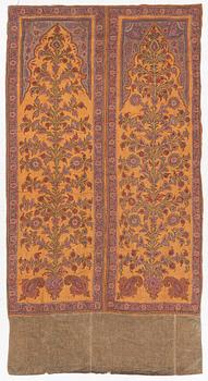 Embroidery, a pair, semi-antique Pateh Kirman, approx. 122 x 190 cm in total.