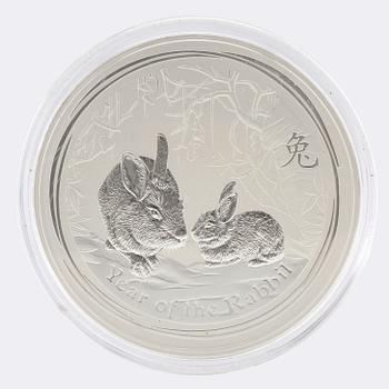 Coin 999 silver 1kg "Australian Lunar Year of the Rabbit" 30 dollars, Elizabeth II 2011.