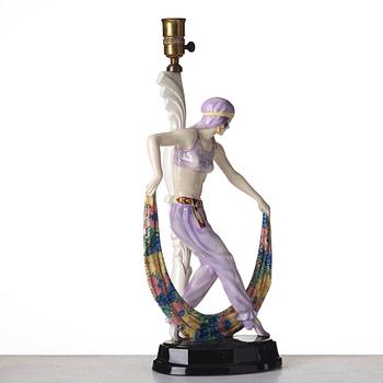 JOSEF LORENZL, figurin / bordslampa, "Odaliske" flintgods, Goldscheider, Wien, modell 5613.