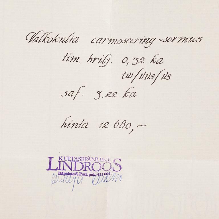 RING, 18K vitguld, safir, diamanter. E. Lindroos. Vikt ca 4,5 g.