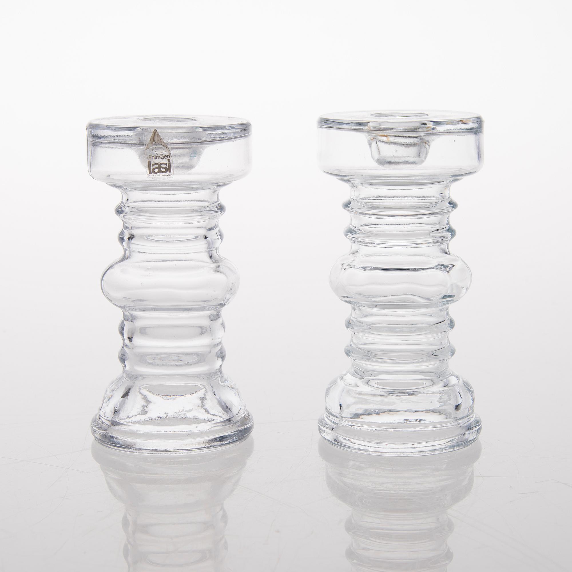 A vas and four candle holders/ vases in glass from Riihimäen Lasi, Finland 1970s.