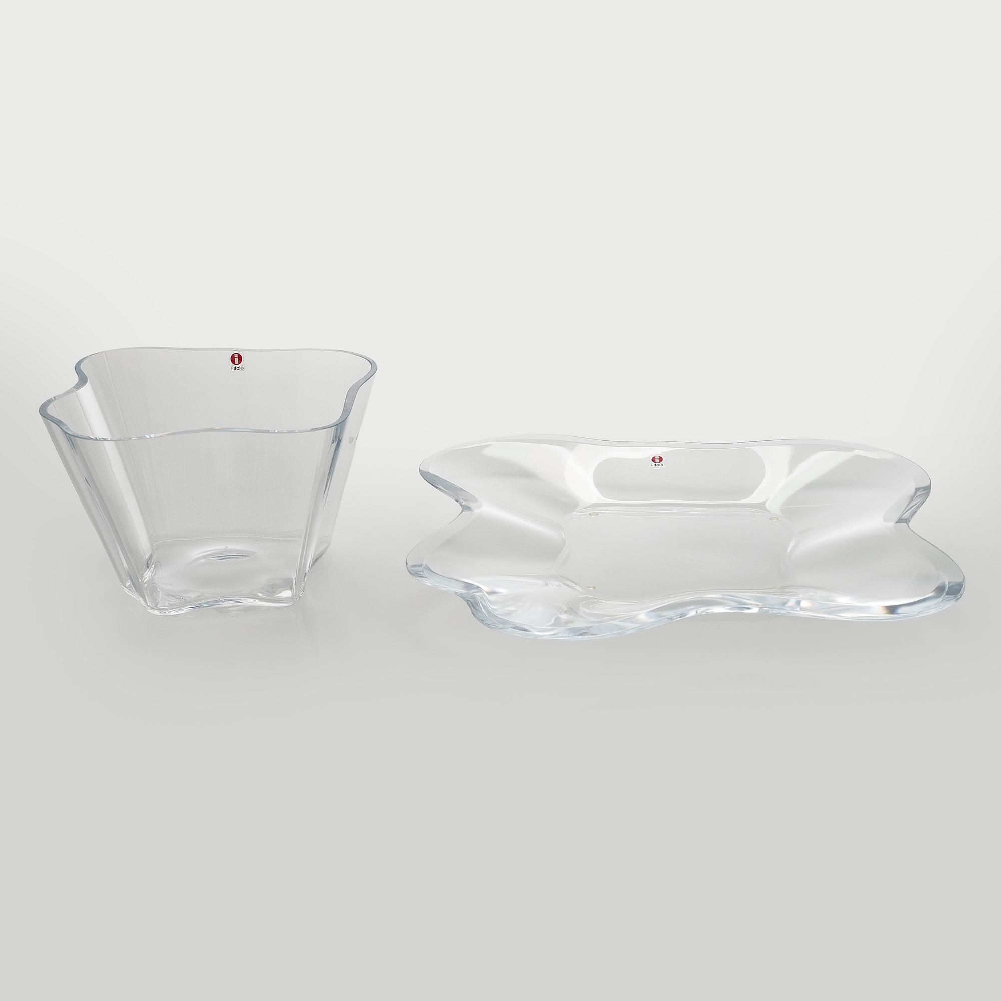 Alvar Aalto, art glass, two parts of the “Aalto Flower”, signed Alvar Aalto Iittala.