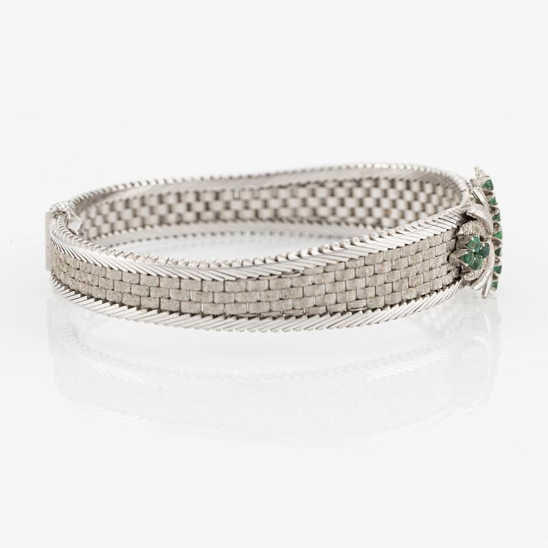 Armband, 18K vitguld med smaragder, Italien.