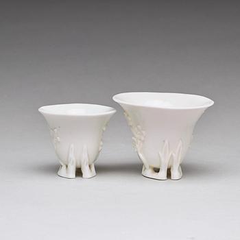 A pair of blanc de chine libation cups, Qing dynasty, Kangxi (1662-1722).