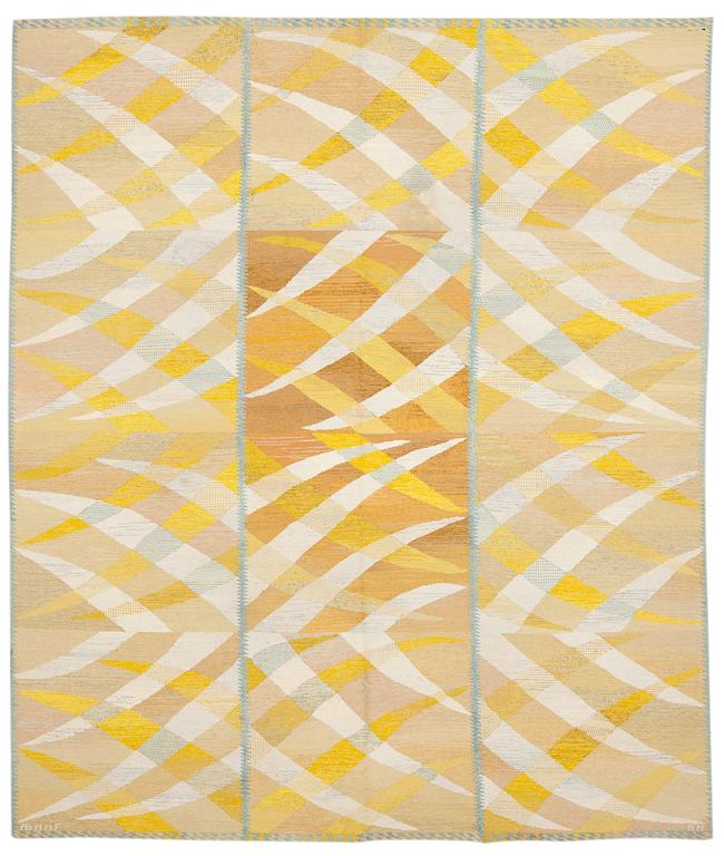 CARPET. "Paula, gul". Gobelängteknik (tapestry weave). 323,5 x 277 cm. Signed AB MMF BN.