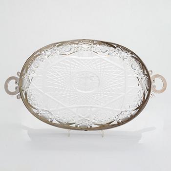 Fabergé, a silver-mounted cut glass serving dish, Imperial Warrant mark, Moscow 1908-1917.