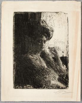 Anders Zorn · ANDERS ZORN, etsning, utförd 1905, signerad med blyerts.
