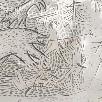 Tapio Wirkkala, A 'Bear hunting' silver dish, Tillander, Helsinki 1953.
