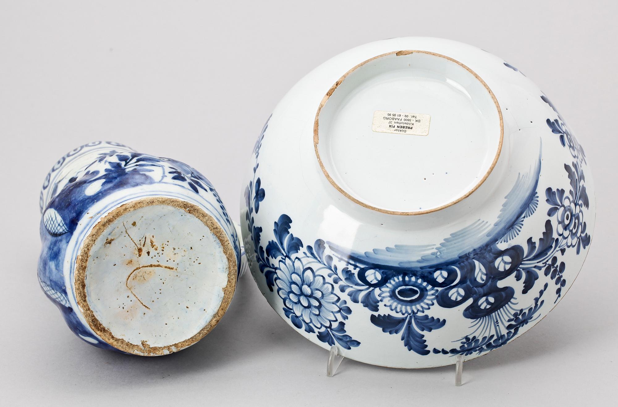 SKÅL SAMT KANNA, fajans, 1700/1800-tal.