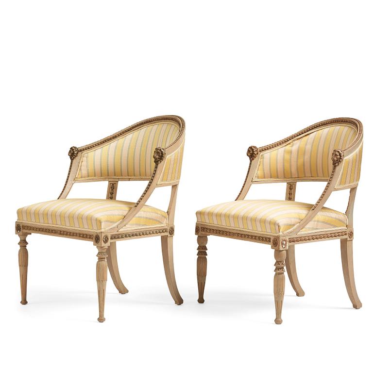 A pair of matched late Gustavian armchairs, Stockholm,  late 18th century.