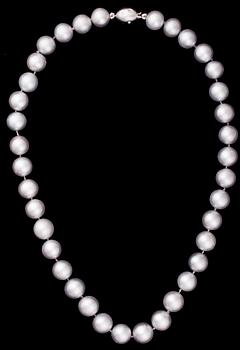 PÄRLCOLLIER, ljusgråa odlade pärlor, låset 14K guld, små diamanter.