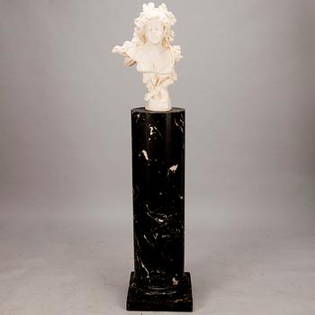 AN RENÉ CHARLES MASSÉ, "Allegorie de la vigne", after, signed female alabaster bust on a pedestal.