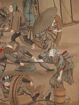 RULLMÅLNINGAR, sex stycken, tusch och färg på papper. Japan, Meiji (1868-1912).