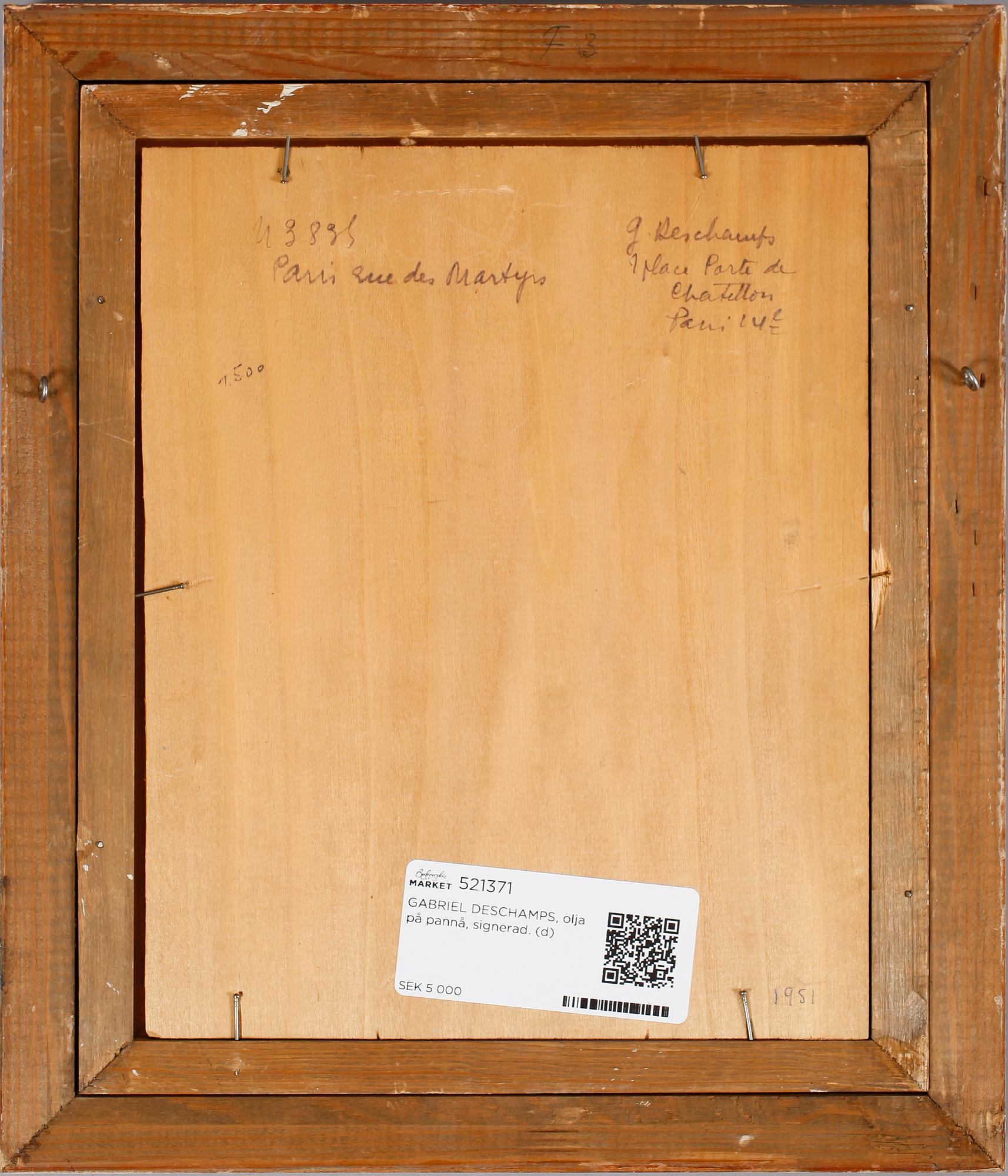 GABRIEL DESCHAMPS, olja på pannå, signerad.