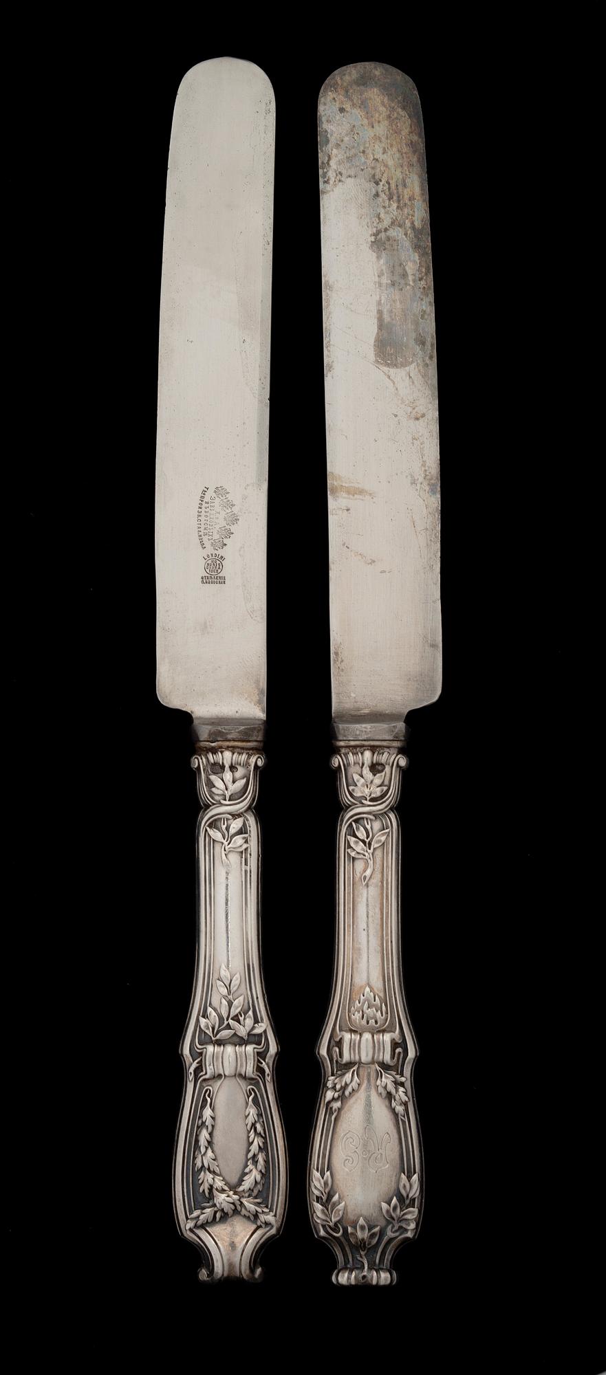 FABERGÉ KNIVAR OCH GAFFLAR, 6+6 ST, silver, Moskva 1899-1908.