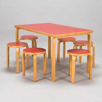 Alvar Aalto, a 1960's '82' table and six '66' stools for O.Y. Huonekalu-ja Rakennustyötehdas A.B.