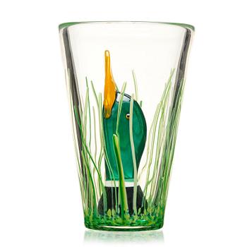 107. Ernst Billgren, "And i vas" (Duck in vase), a glass sculpture, ed. 29/30, Kosta Boda, Sweden.