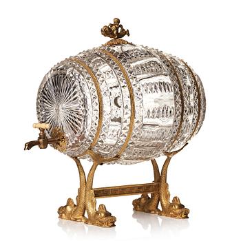 138. A Empire ormolu-mounted cut glass wine barrel.