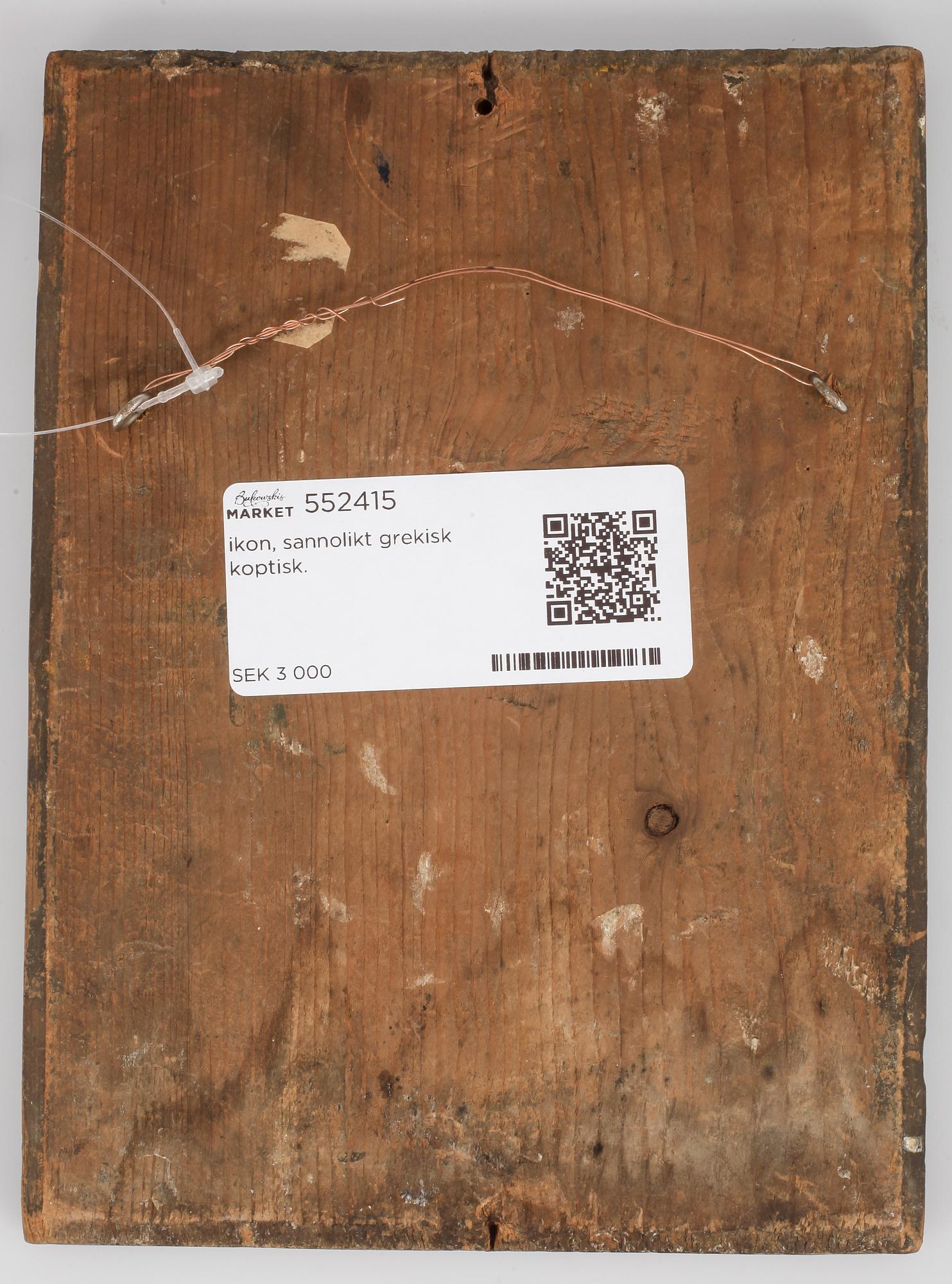 IKON, träpannå, sannolikt grekisk koptisk, 1800/1900-tal.