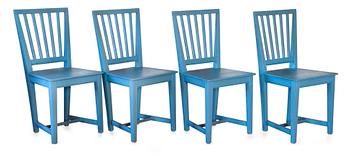 180. A SET OF FOUR BLUE LACQUERED CHAIRS,
