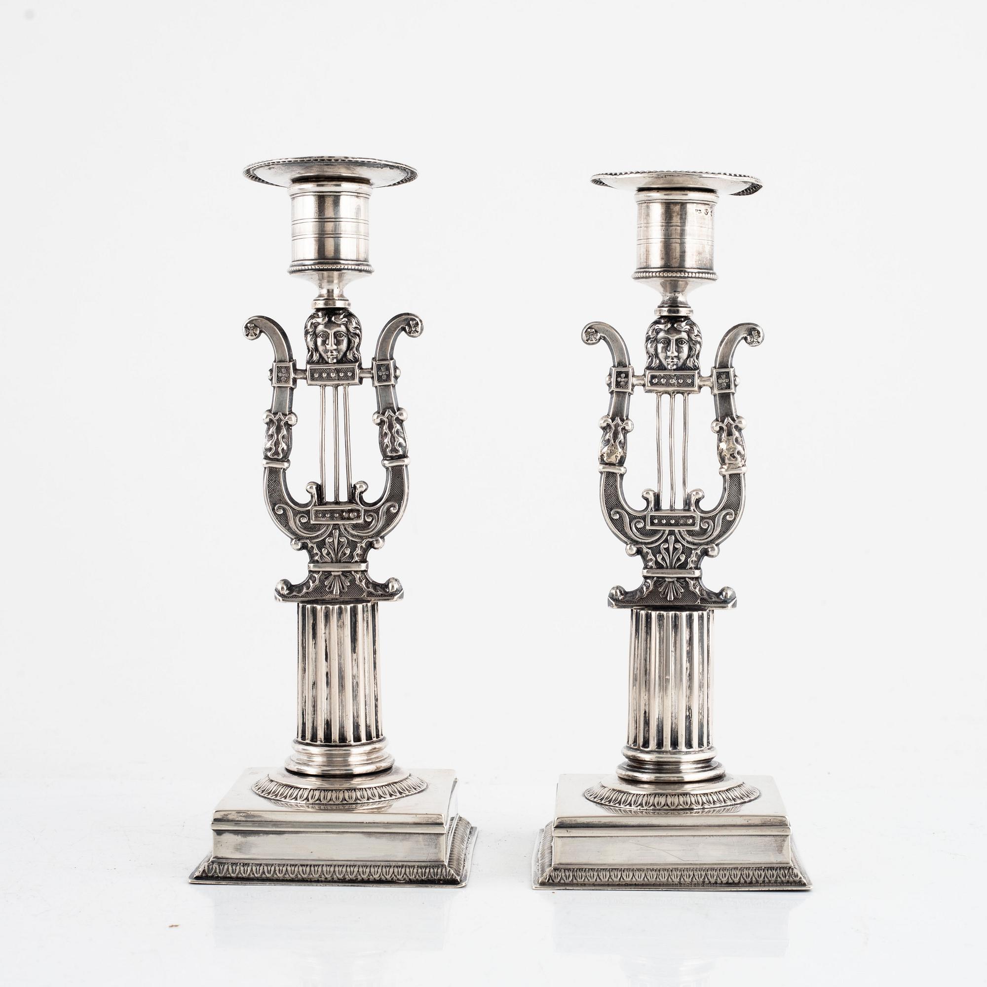 A pair of Swedish silver candlesticks, mark of Adolf Zethelius, Stockholm, 1821.