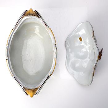 A Swedish Rörstrand faience tureen with cover and stand, 18th Century.