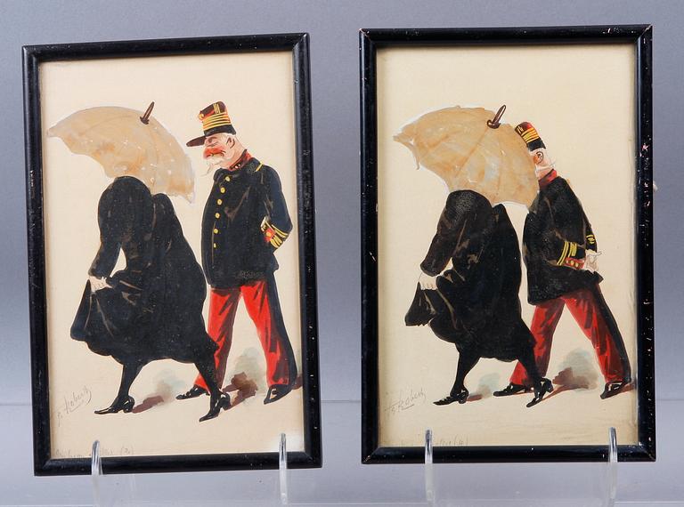 OKÄND KONSTNÄR, blandteknik, 6 st, sign Robert, Frankrike. 1800-talets slut.