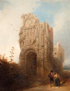 314. David Roberts, Figurer framför ruin.