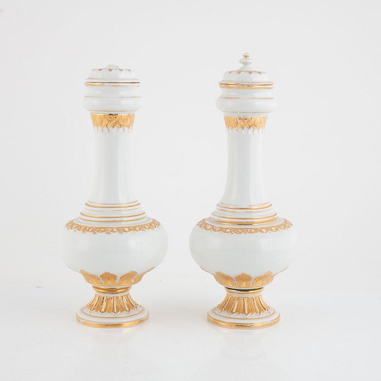 Meissen, covered urn vases, a pair, circa 1800.