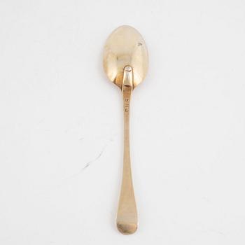 A gilt silver serving spoon by Gustaf Stefhell, Stockholm, Sweden, 1740.