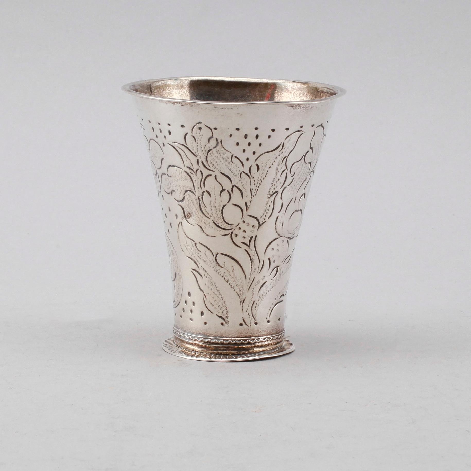 BÄGARE, silver, Nils Orstedt, Norrköping 1760. Vikt ca 66 gram.