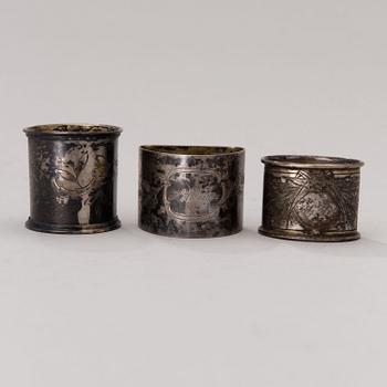 SERVIETTRINGAR, 3 st, silver, finska och ryska stämplar.