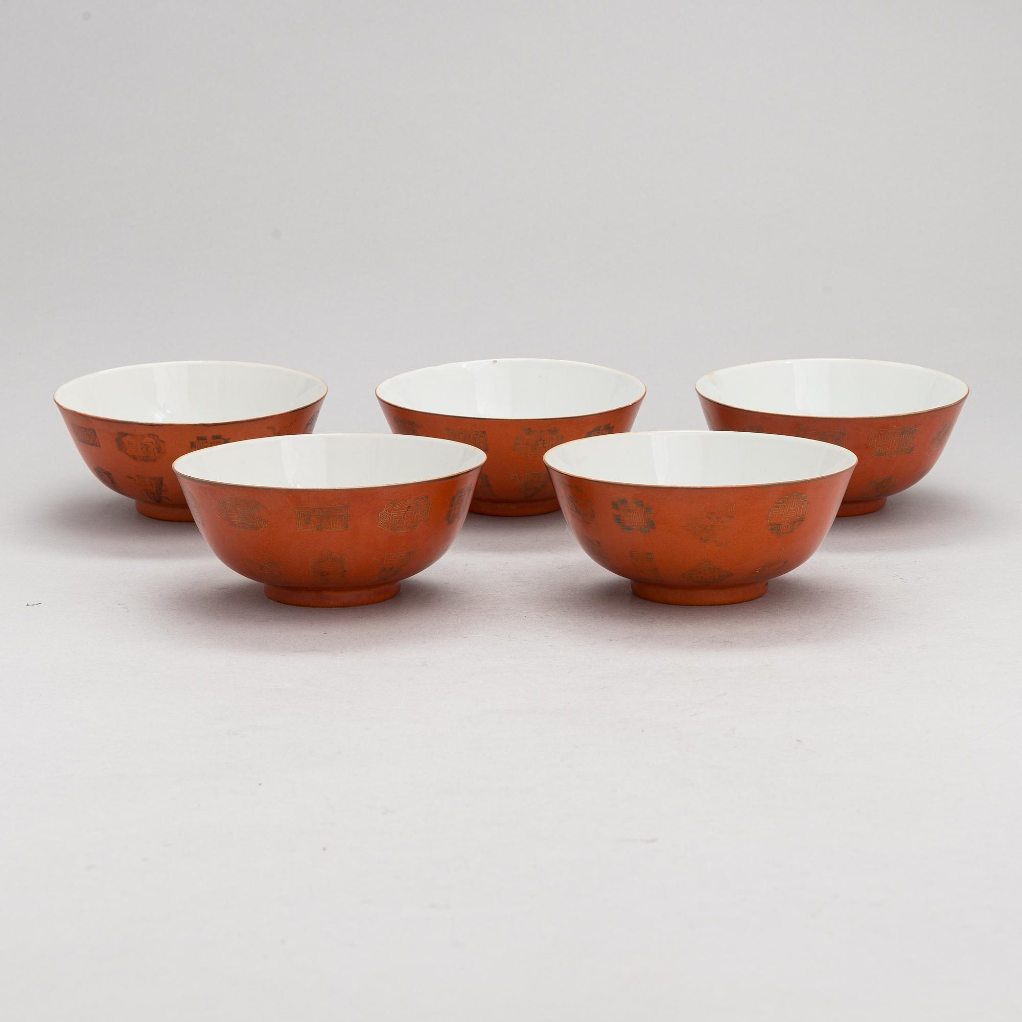 Five Chinese bowls, first half of the 20th century.