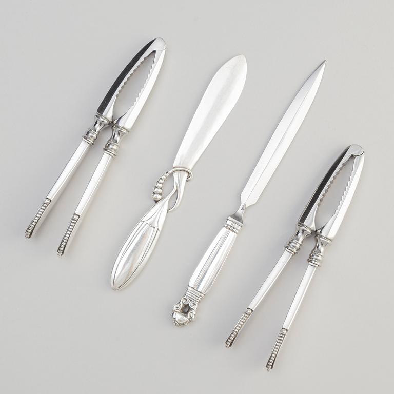 Georg Jensen, letter openers, 2 pcs, and nutcrackers, 2 pcs, silver, Denmark.