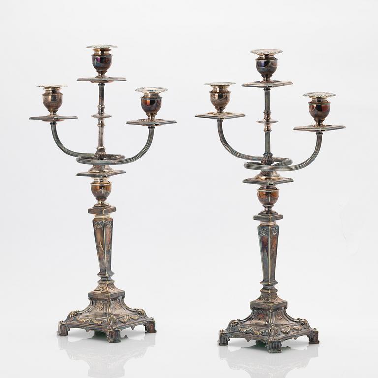 Pair of candelabra, nickel silver, Empire style, first half of the 20th century.
