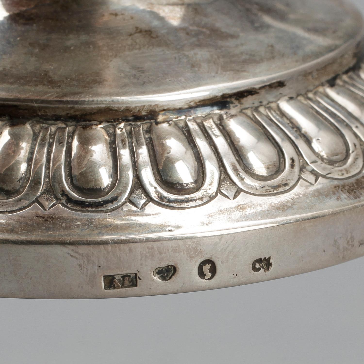 LJUSSTAKAR, ett par, silver, Anders Lundqvist, Stockholm, 1833.