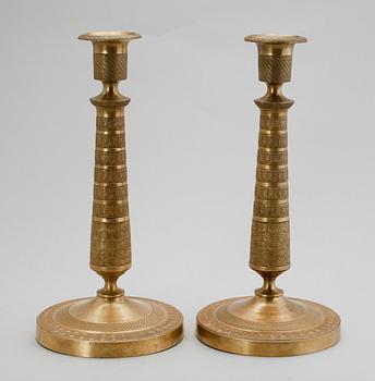 LJUSSTAKAR, 1 par, brons, empire, tidigt 1800-tal.