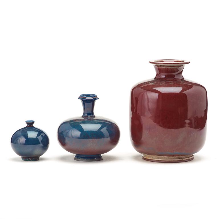 Berndt Friberg, a set of three stoneware vases, Gustavsberg studio 1970-72.