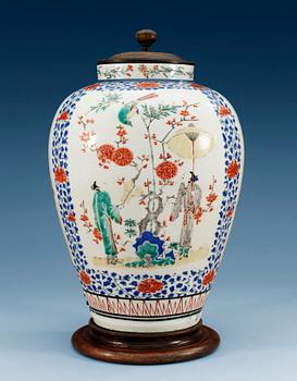 A Japanese Arita ware jar, Kakiemon style, Edo period, ca 1670-90.