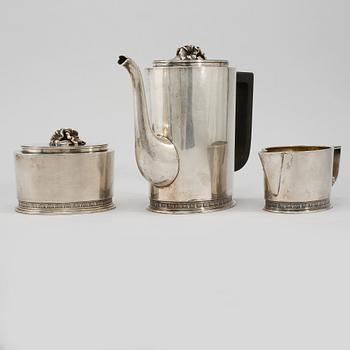 KAFFESERVIS, 3 delar, silver, Eric Råström, Stockholm, 1948, vikt 1564 gram.