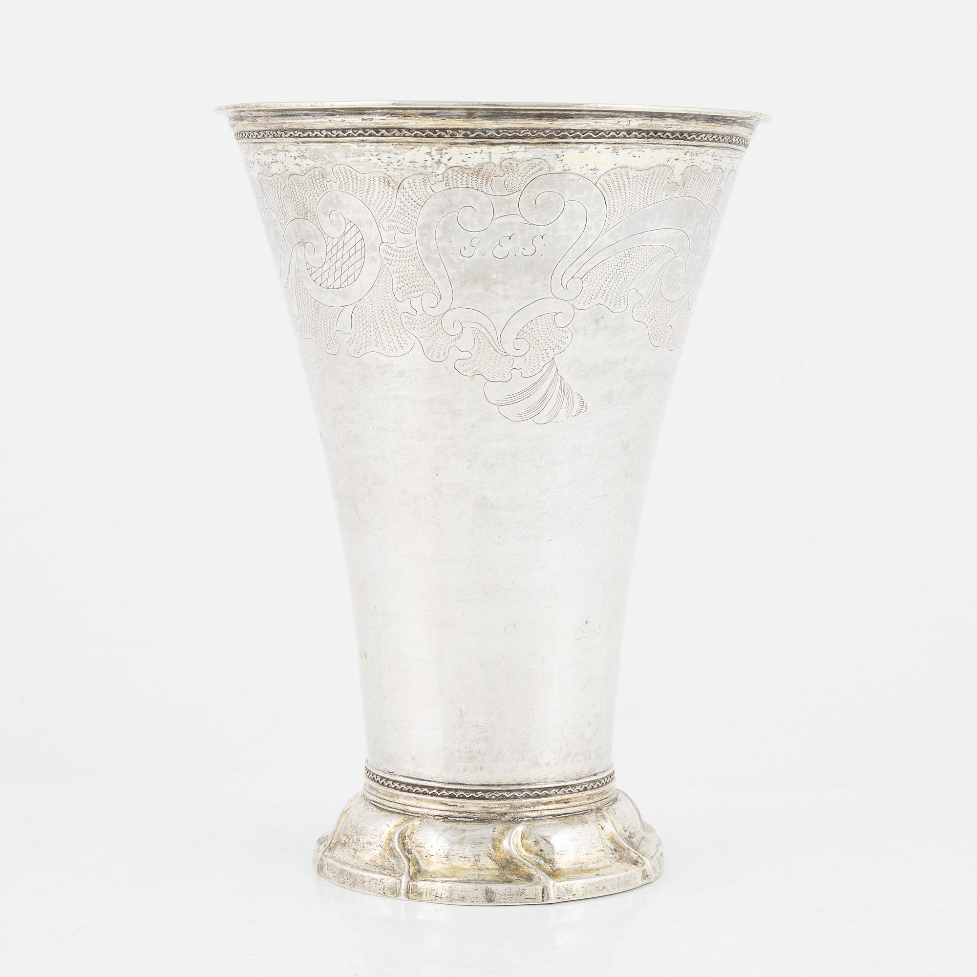 A silver beaker by Bernt Johan Eschenburg, Enköping, 1764.