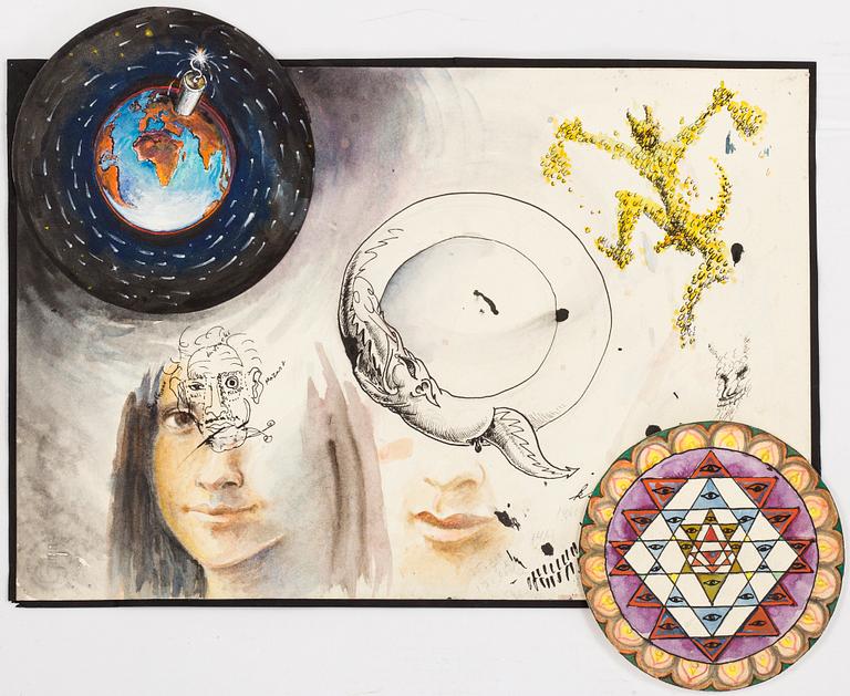 ULF RAHMBERG, mixed media with collage, signed with monogram and dated 1994 o verso.