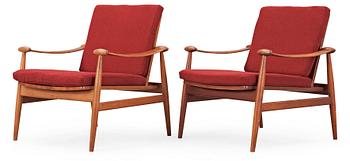 A pair of Finn Juhl teak easy chairs , model 133, France & Son, Denmark.