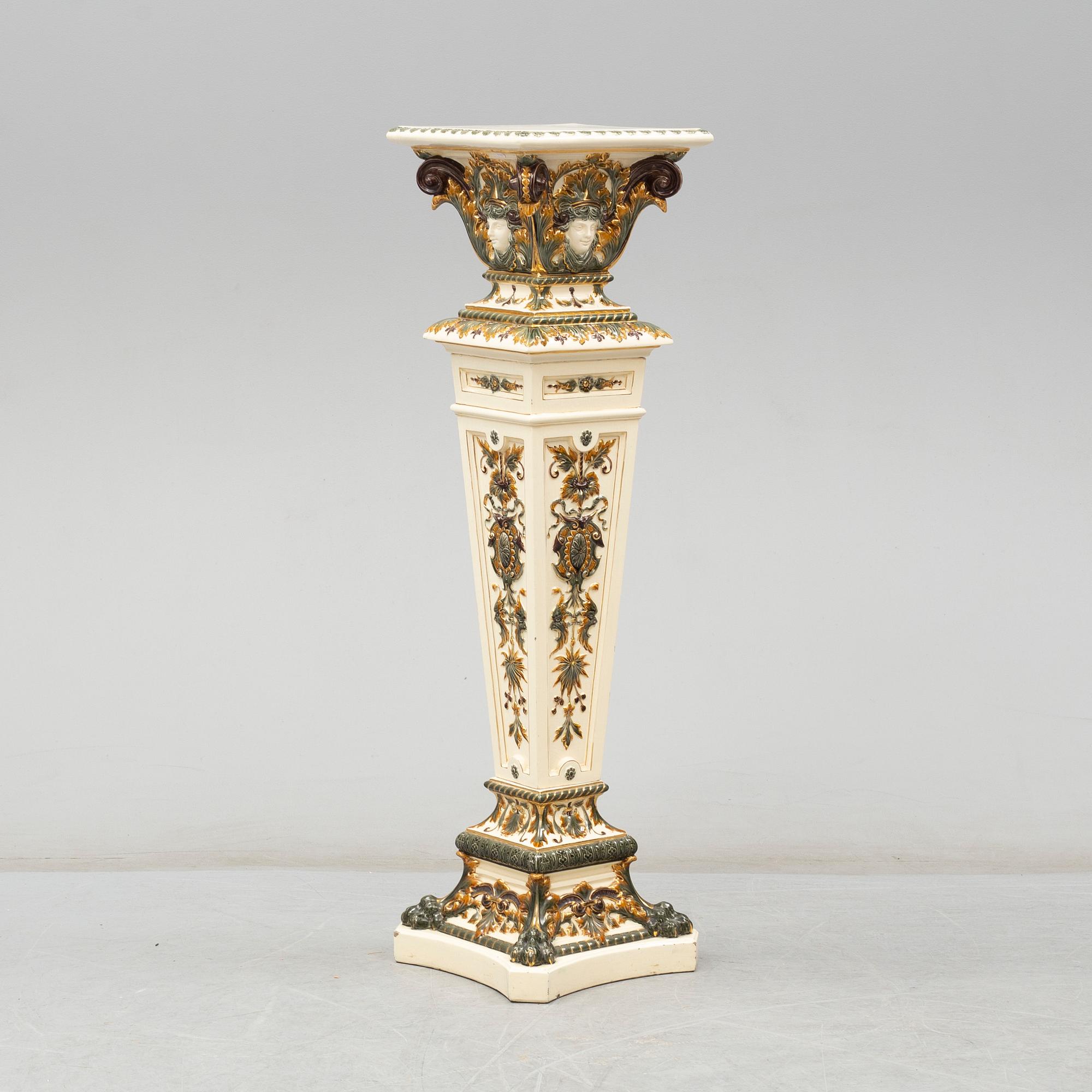 A ca 1900 Swedish majolica pedestal, signed Rörstrand.